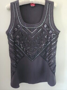 DayTrip Embellished Beaded Charcoal Sleeveless Top